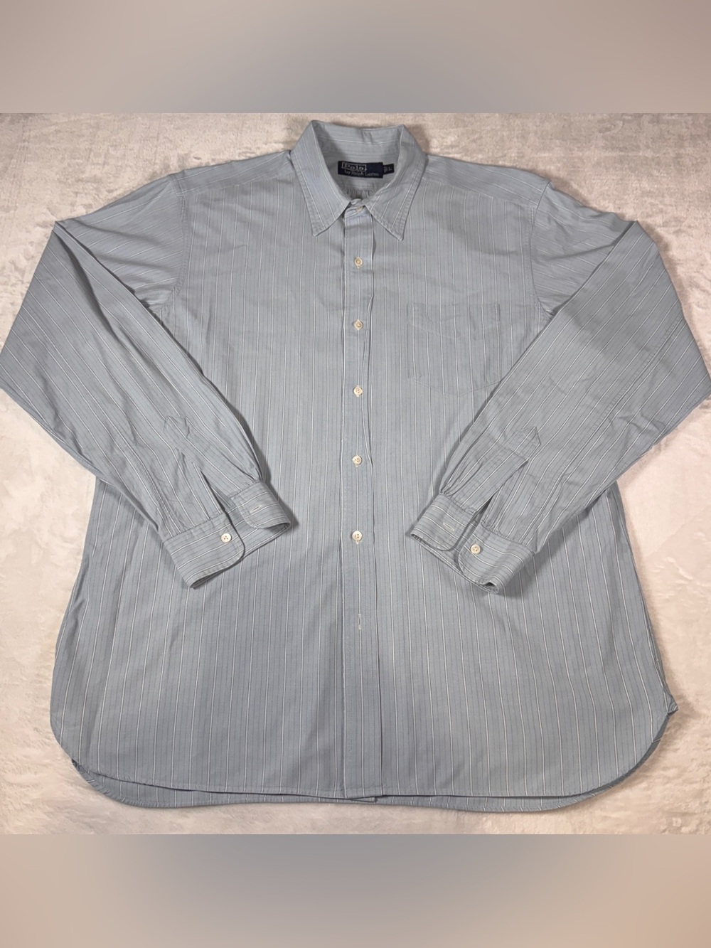 Polo Ralph Lauren Men’s Large Blue Striped Long Sleeve Button Down Cotton Shirt